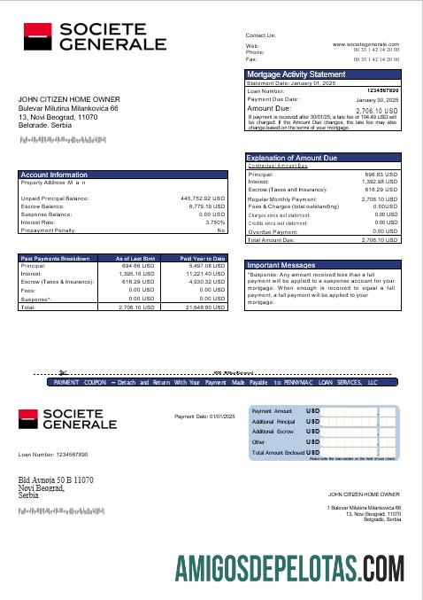 Declaração de hipoteca do Banco Societe Generale da Sérvia em formatos Word e PDF amostra